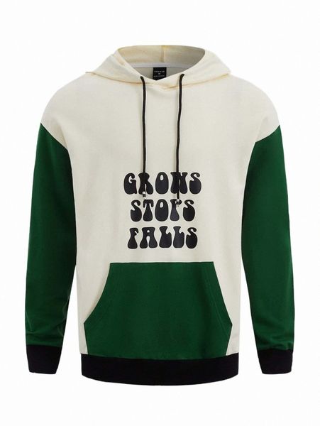 

x beatstreet men color block slogan graphic kangaroo pocket drawstring hoodie o8qz#, Black