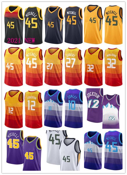 

2021 new donovan 45 mitchell basketball jersey rudy 27 gobert mens john 12 stockton mesh retro karl 32 malone youth kids 0 conley wine red, Black;red