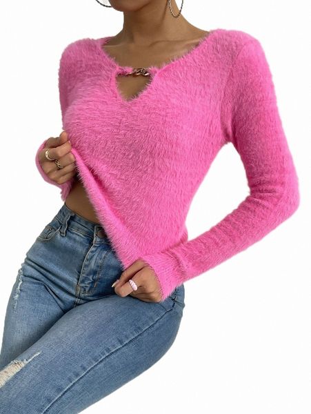 

cut out chain fluffy knit sweater 74d3#, White;black