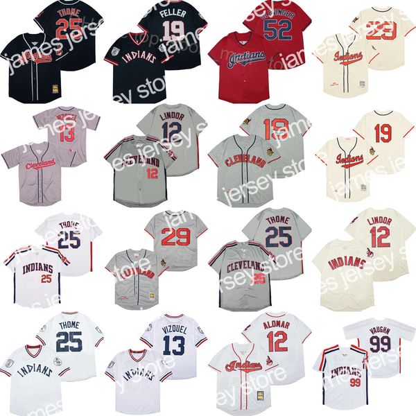 

24 retro 1948 1995 baseball 99 rick vaughn jersey vintage 29 satchel paige 12 roberto alomar 52 mike clevinger 19 bob feller vintage 25 jim, Blue;black