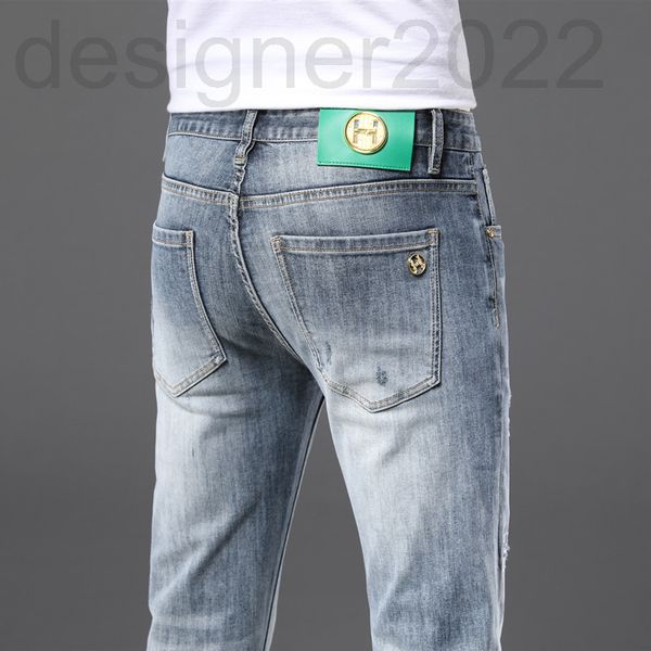 

men's jeans designer price men's pierced grey jeans simple fashion versatile straight pants qyvi, Blue