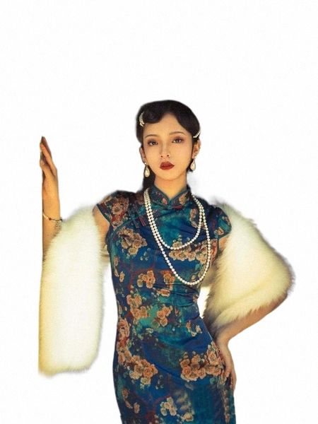 

ethnic clothing chinese dress woman blue plus large size qipao printing cheongsam long traditional retro oriental 14dx#, Red