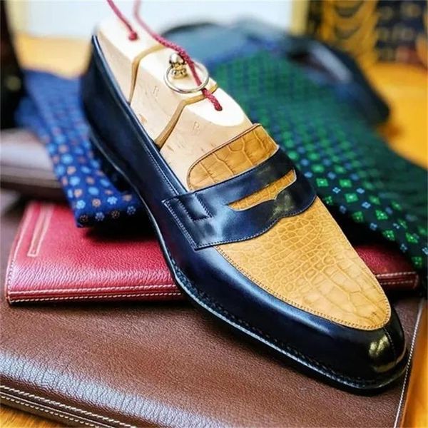 

Men Elegant Loafers Color-blocking PU Square Toe Low-heeled Mask Slip-on Fashion Business Casual Wedding Party Daily Dress Shoes, Clear
