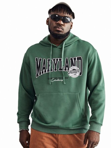 

extended sizes men letter graphic drawstring hoodie c3jb#, Black