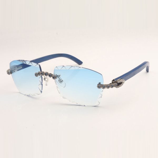 

new design bouquet blue diamonds hand carved seasonal fashion sunglasses 3524029 assorted colors wood temples and 58mm cut lens thickness 3m, White;black