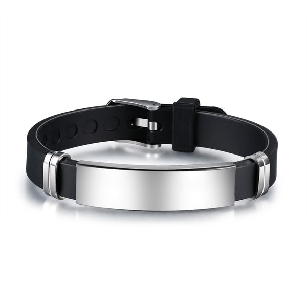 

16 colors stainless steel silicone id bracelet diy laser marking for men and women gift jewelry sports wear watch band, Black
