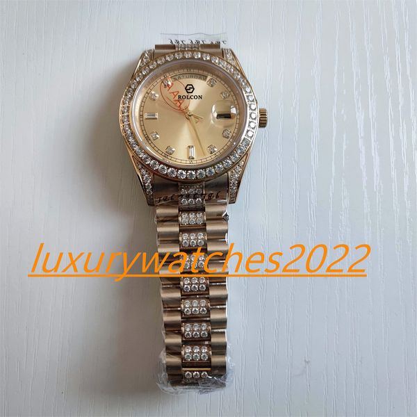 

mp factory 2022 new mens watch 41mm 218348 diamond bezel 18k yellow gold stainless steel automatic sapphire glass fashion wristwatch montre, Slivery;brown