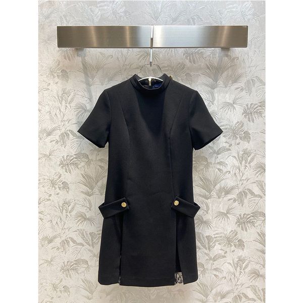 

2022 casual lady turn-down collar dresses women elegant stripe buttons loose short sleeve dress, Black;gray