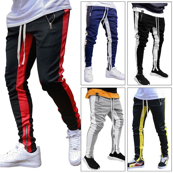 

men's pants customize stacked jogging suit side tape men skinny with pockets sport for manmen's, Black