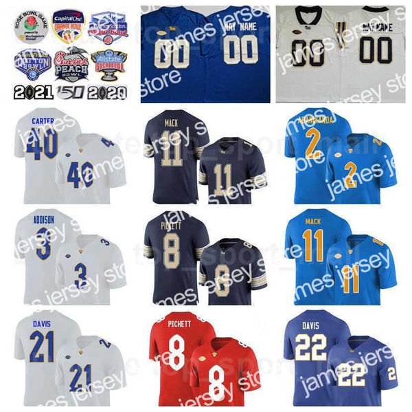 

24 ncaa college football pittsburgh panthers jersey men university 8 kenny pickett 2 israel abanikanda 22 vincent davis 21 aj 40 daniel cart, Black