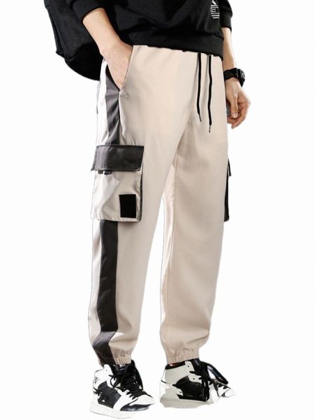 

men flap pocket drawstring waist pants t3qx#, Black
