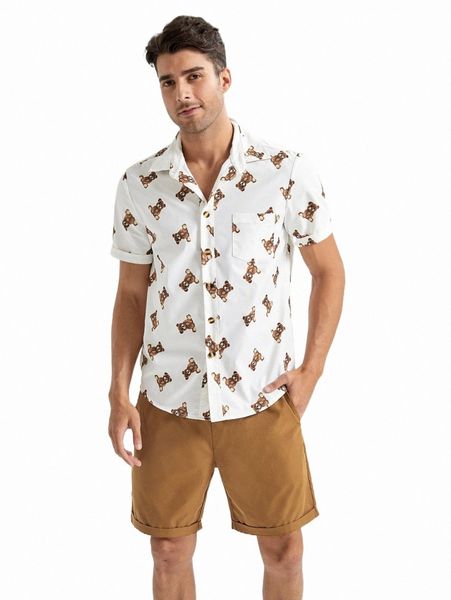 

men bear print shirt & shorts t8js#, Gray