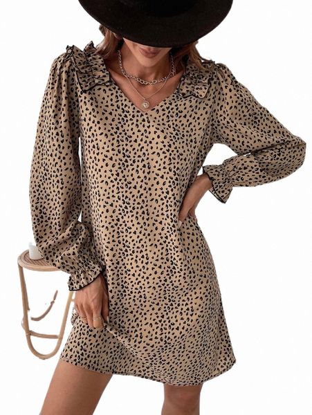 

dalmatian print flounce sleeve tunic dress t41r#, Black;gray