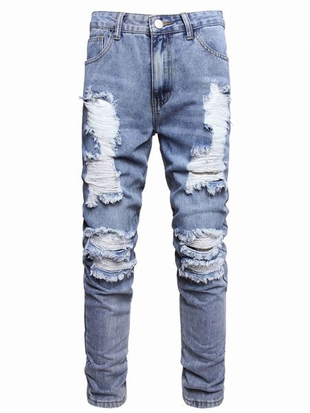 

men ripped slim straight jeans k88n#, Blue
