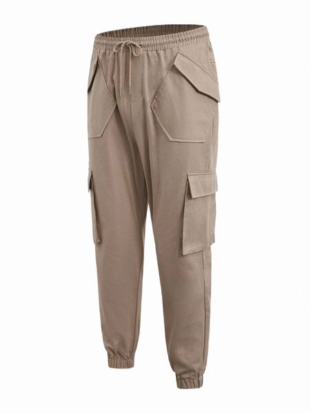 

x afraeli men drawstring waist flap pocket cargo pants v0bk#, Black