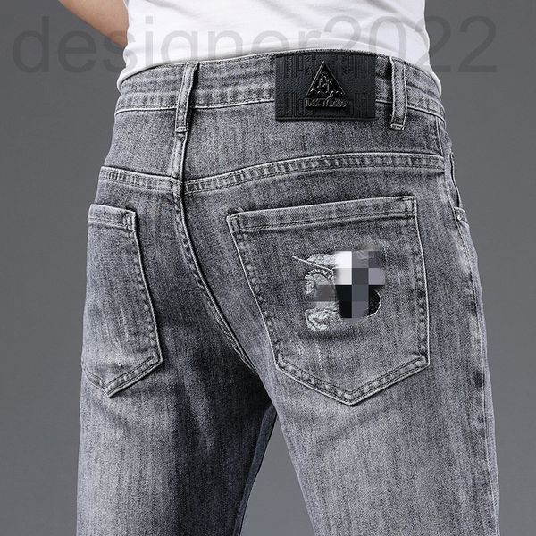 

men's jeans designer fashion spring and autumn smoke grey jeans men's fashion versatile elastic slim straight tube al01, Blue