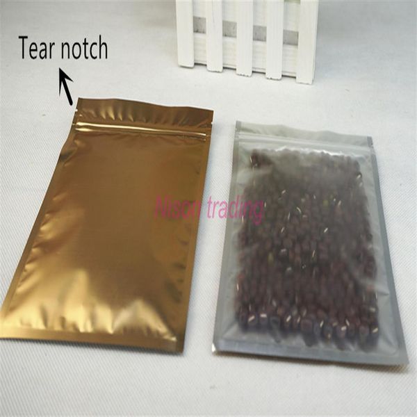 

15x22cm 100pcs lot translucency matte gold aluminum foil plastic ziplock bag front matte clear storage millet zipper pouch reseal270v