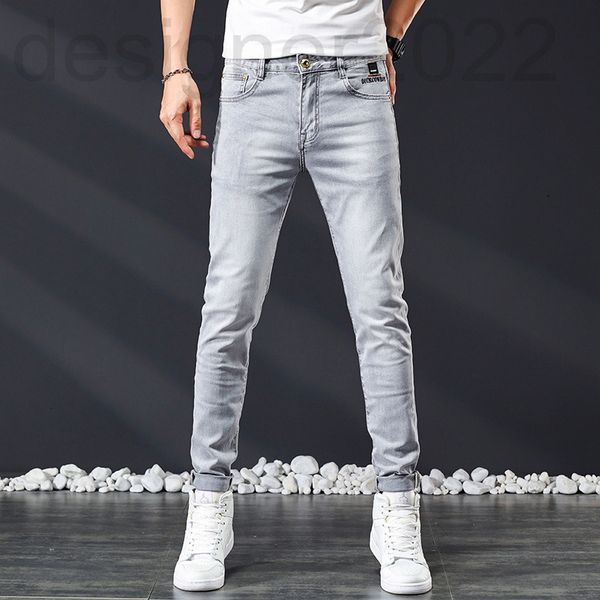 

men's jeans designer high end worn grey jeans men's spring youth personalized fashion elastic slim fit straight pants 1siy, Blue