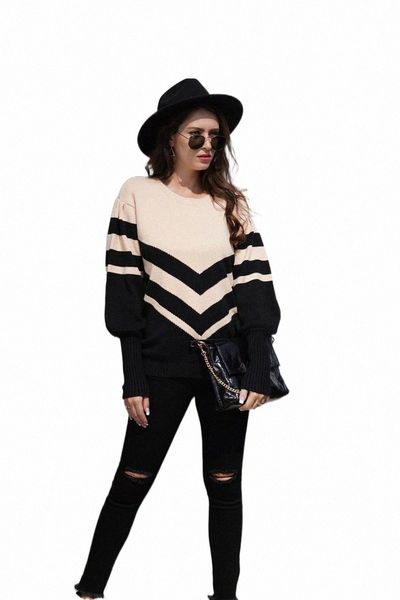 

women's sweaters h80&s90 autumn winter wonen sweater fashion striped o-neck shirt patchwork loose long sleeve pullover female l5wh#, White;black