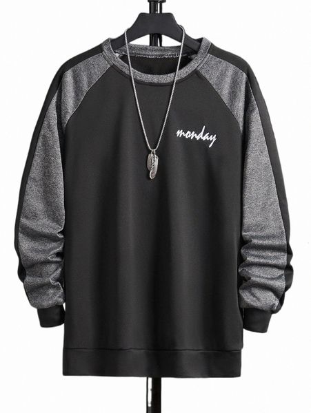

men letter graphic raglan sleeve sweatshirt without necklace u8g8#, Black