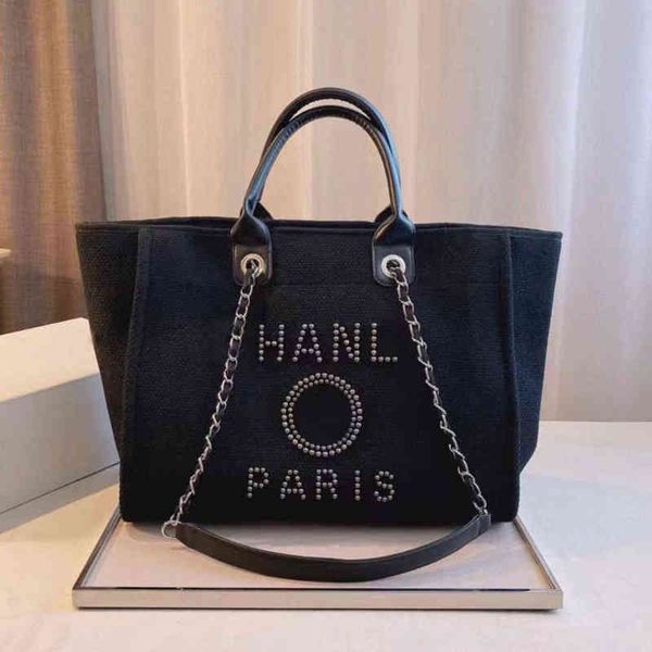 

fashion luxury women's handbags evening bags brand ch pearl tote canvas beach bag female portable large capacity big handbag designers