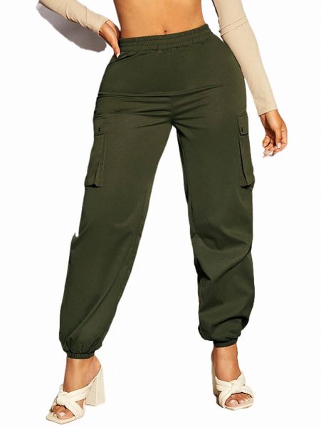 

sxy solid flap pocket cargo pants y1oa#, Black;white