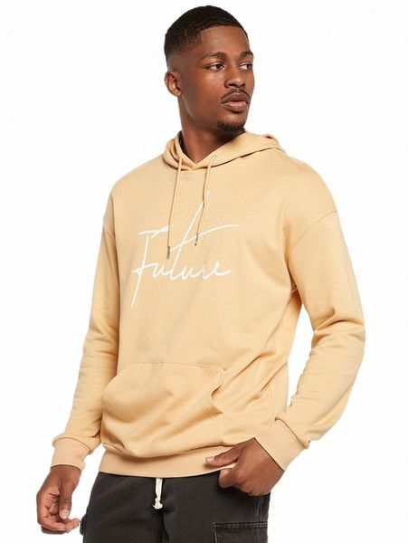 

men letter graphic kangaroo pocket drawstring hoodie f0bw#, Black