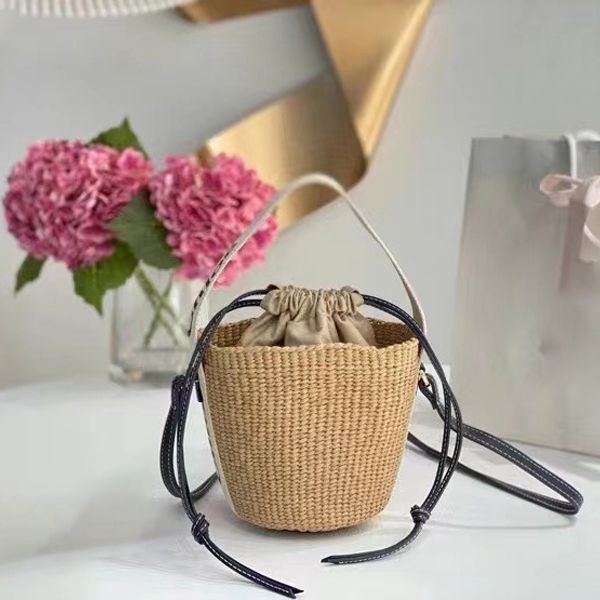 

2022 new barley bag straw woven bucket tote bag shoulder purses fashion luxurious exclusive womens graceful artwork elegant work sling famou