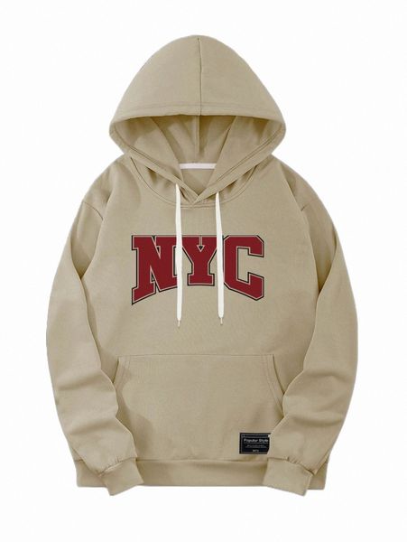 

men letter graphic kangaroo pocket drawstring hoodie l7oq#, Black