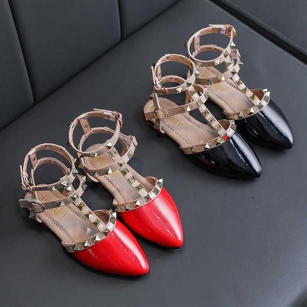 

sandals new girls roman shoes kids leather shoes children rivets leisure sneakers girls princess dance shoes293q, Black;red