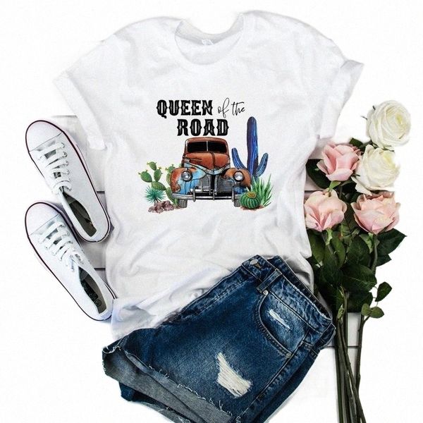 

women graphic vintage cactus queen of the road t-shirt casual camisas mujer womens t tee female cute fashion ladies women's v397#, White