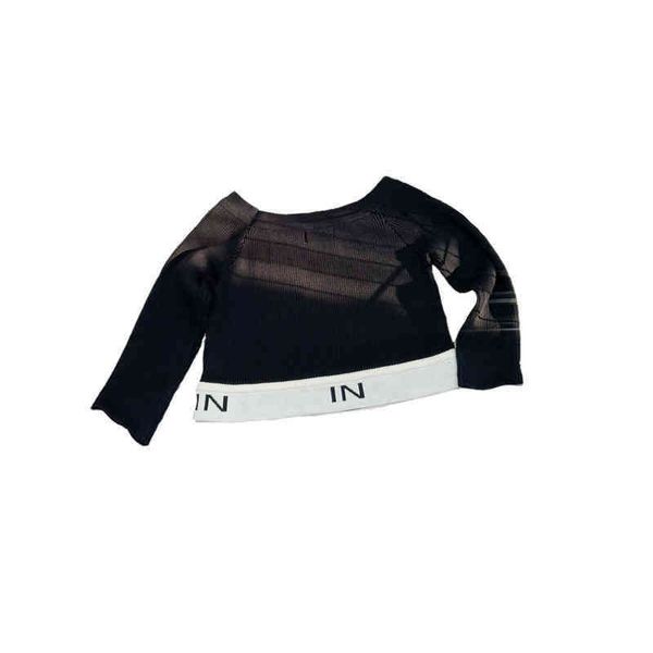 

italy paris fashion women's designer t shirts tight three quarter sleeves knitted short sleeve striped tee fashion letters embroidery, White