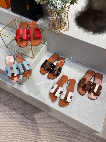 

2022 brand beach slippers classic flat heel summer designer fashion flops leather lady slides women shoes l bath ladies sandals size34-42 fl, Black