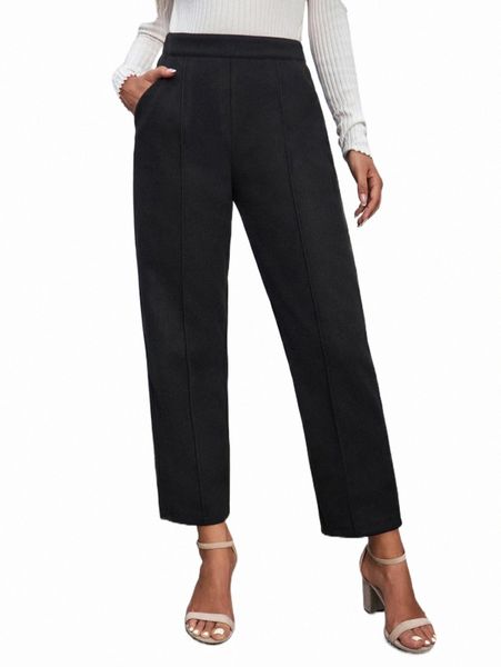 

high waist zipper back cropped tapered pants d8kc#, Black;white