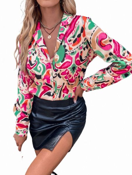 

allover print lapel collar shirt r1ft#, White