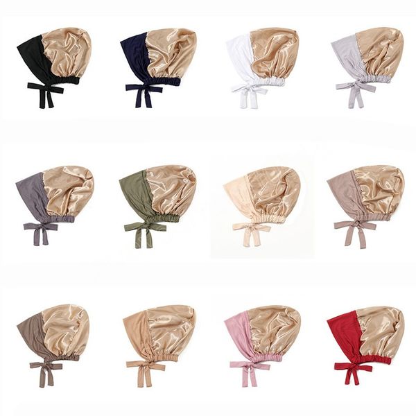 

soft stretch cotton jersey bonnet hijab with stain sleeping beanie hat wrap headwear frizzy natural hair nurse cap mujer turbant, Blue;gray