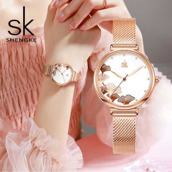 

fashion sk watch women's watch versatile ginkgo leaf pattern waterproof ladies quartz watches wholesale, Slivery;golden