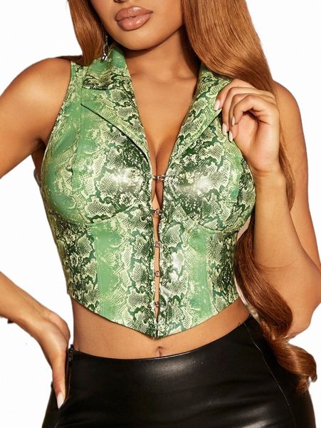 

sxy snakeskin print asymmetrical hem crop tank j5pd#, White