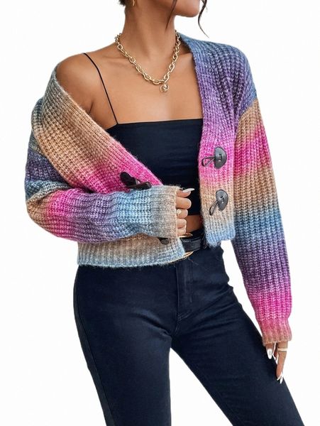 

ombre drop shoulder ribbed knit duffle cardigan 33nm#, White;black
