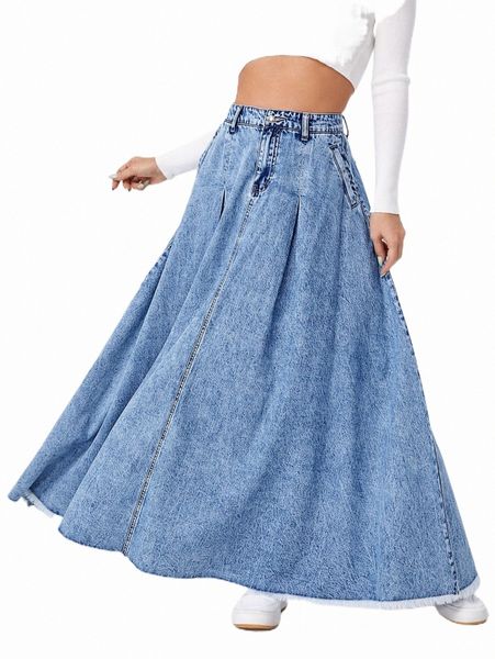

high waist raw hem denim skirt c5ea#, Black