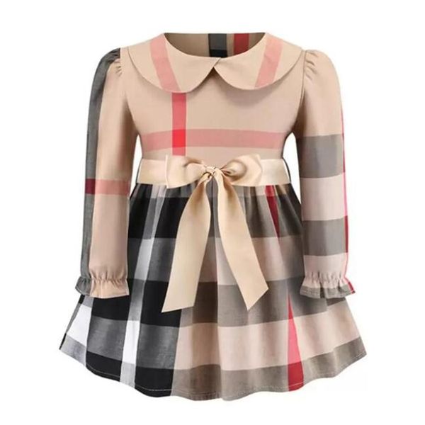 

baby girls princess dress spring fall kids plaid long sleeve dresses turn-down collar girl skirts children clothes226p, Red;yellow