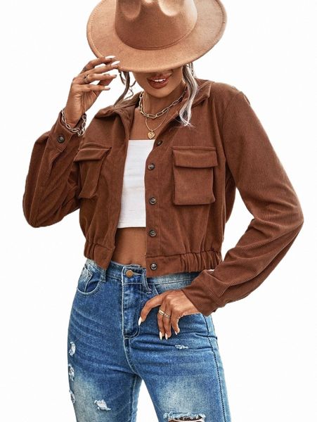 

flap pocket corduroy jacket y6p3#, Black;brown