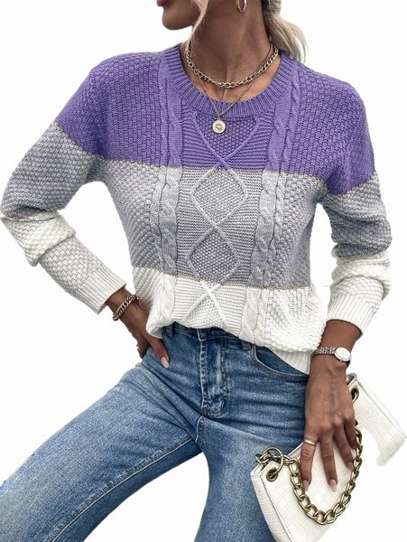 

colorblock cable knit sweater a5kw#, White;black