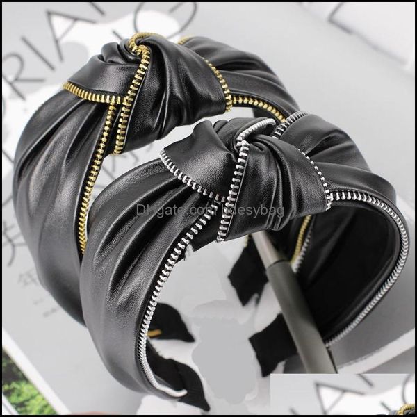 

headbands handmade knot headband twist leather pu zipper chain wide edge bow 211323 drop delivery 2021 jewelry hair bdesybag dh50o, Silver