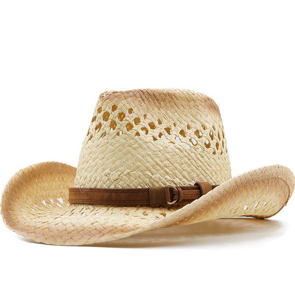 

summer fashion women's west cowboy straw hat panamas uv protection sun visor seaside beach hat, Blue;gray