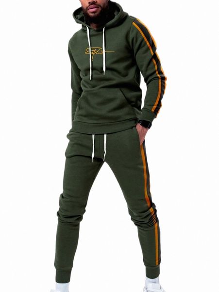 

men side stripe drawstring hoodie & sweatpants x73d#, Gray