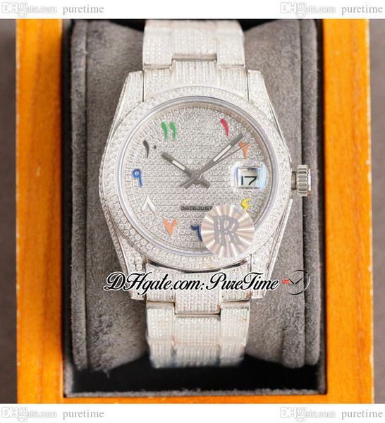 

rf 36 126234 miyota automatic mens ladies watch paved diamond color arabic script dial fully iced out diamonds 904l oystersteel bracelet pur, Slivery;brown