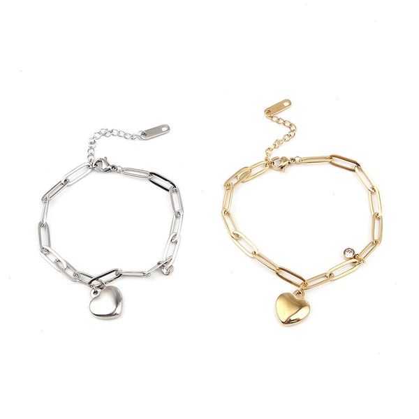 

stainless steel bracelets gold strands color amp silver jewelry oval heart clear cubic zirconia 16.5cm 6 4 8" long 1, Black