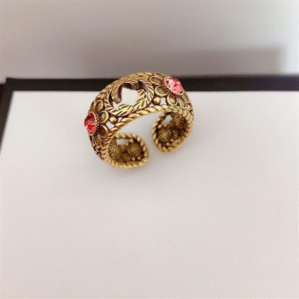 

g family gujia new double g letter petal inlaid ring333e, Silver