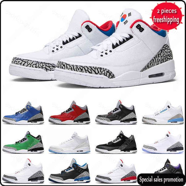 

2022 new men basketball shoes 3s jumpman 3 cardinal red pine green racer blue cool grey hall of fame court purple laser orange mens trainers, Black